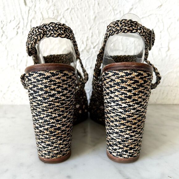 Castaner Woven Raffia & Leather Sandal 4-3/8" Wedge Heel Slingback-Women's 40/9 - Picture 5 of 9